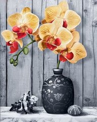 Купити Уцінено! Алмазна мозаїка круглими камінчиками на підрамнику. Квіти орхідеї (40 х 50 см, набір для творчості, картина стразами)  в Україні