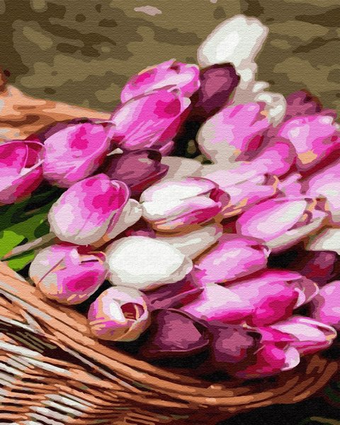 Купить Картина антистресс по номерам. Корзина тюльпанов  в Украине