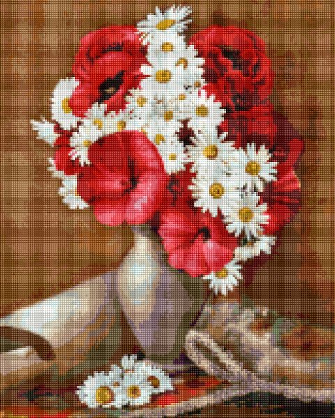 Купити Алмазна мозаїка на підрамнику 40 х 50 см. Букет із польових квітів (Набір для творчості)  в Україні