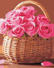 Купити Картина антистрес за номерами. Кошик рожевих троянд  в Україні