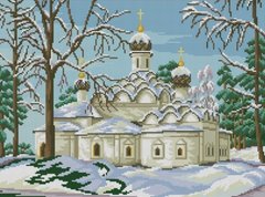 Купить Алмазная вышивка Храм в зимнем лесу  в Украине