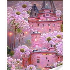 Купити Набір алмазної мозаїки на підрамнику. Чарівний рожевий замок (30х40см, круглі камінчики, повна викладка полотна) викладка алмазами за номерами  в Україні