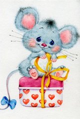 Купить Картина из мозаики. Мышка с подарком  в Украине
