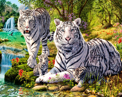 Купить Набор алмазной мозаики 40х50 см. Тигры у ручья (мозаика по номерам на холсте) квадратные камешки, полная выкладка холста  в Украине