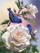 Набор алмазной мозаики на подрамнике. Синие птички на розах (30х40см, квадратные камешки, полная выкладка полотна) выкладка алмазами по номерам