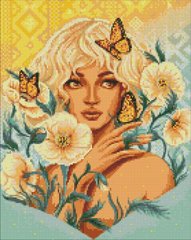 Купить Алмазная мозаика, набор круглыми камешками на подрамнике "Девушка с бабочками" 40х50см  в Украине
