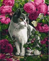 Купити Картина за номерами Троянди та кіт  в Україні