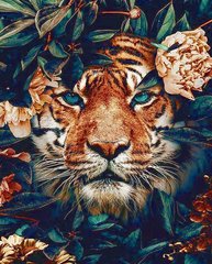 Купити Алмазна мозаїка на підрамнику 40 х 50 см. Тигр у квітках. Набір для творчості стразами  в Україні
