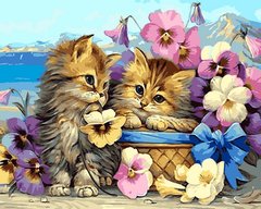 Купити Набір для малювання по цифрам. Кошенята в квітах 40 х 50 см  в Україні