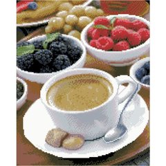 Купити Алмазна мозаїка на підрамнику. Сніданок з кавою та фруктами (круглими камінчаками, 40 x 50 см)  в Україні