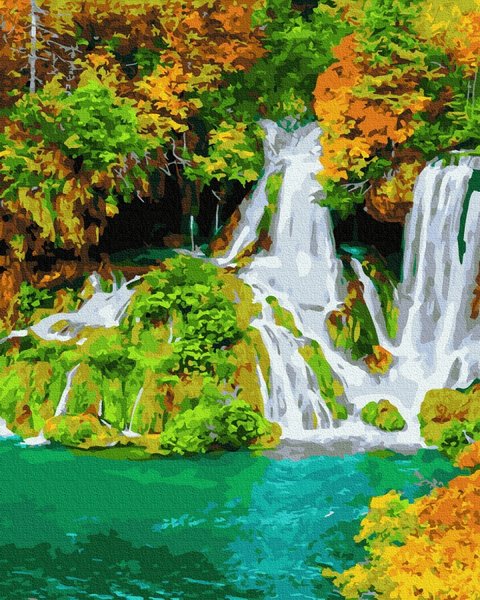 Купить Картина по номерам без коробки. Осенний водопад  в Украине