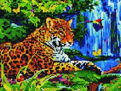 Купити Мозаїка за номерами (на підрамнику). Леопард біля водоспаду  в Україні