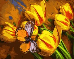 Купить Картина по номерам Желтые тюльпаны с бабочкой  в Украине
