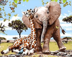 Купити Картина за номерами. Слоненя і жираф  в Україні