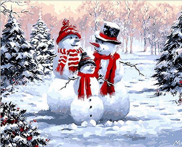 Купить Картина по номерам. Семейство снеговиков  в Украине