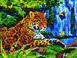 Мозаїка за номерами (на підрамнику). Леопард біля водоспаду, З підрамником, 30 х 40 см