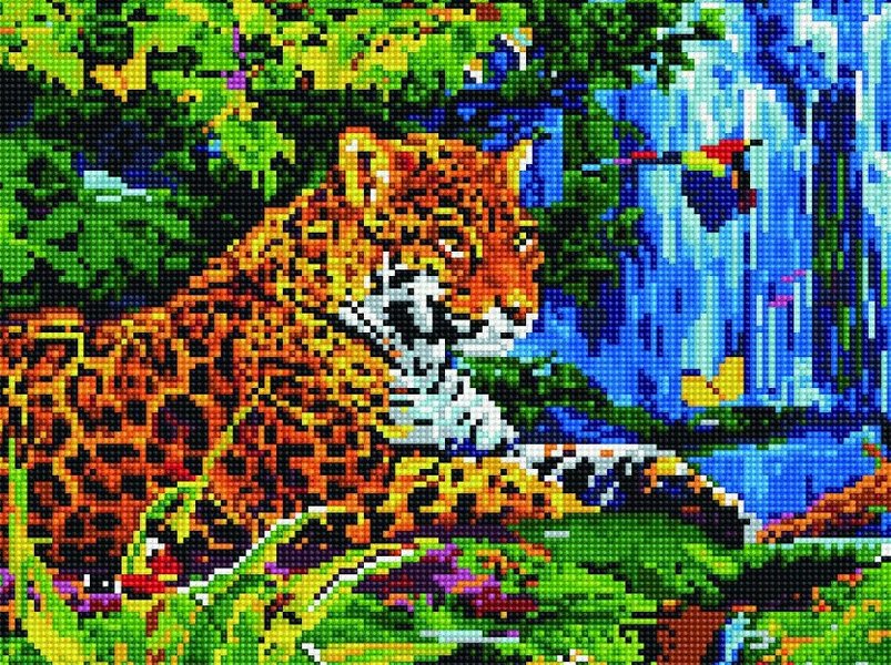 Купити Мозаїка за номерами (на підрамнику). Леопард біля водоспаду  в Україні