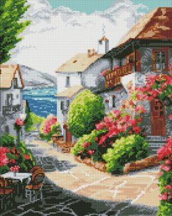 Купить Алмазная мозаика, набор круглыми камешками на подрамнике "Город у моря" 40х50см  в Украине