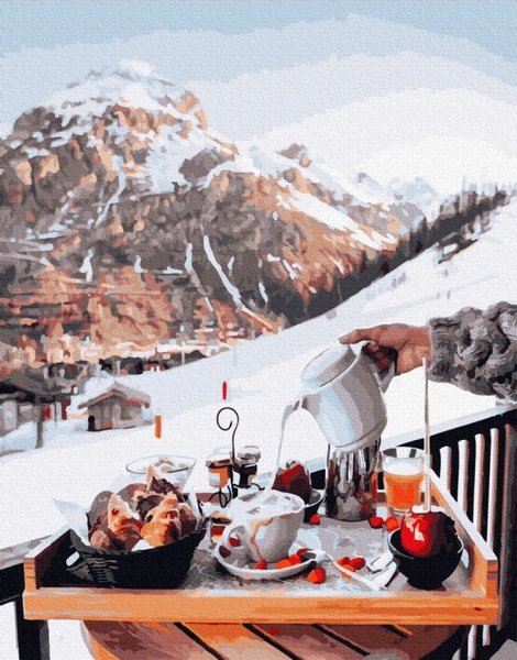 Купить Картина по номерам Premium-качества. Завтрак у Швейцарских гор  в Украине