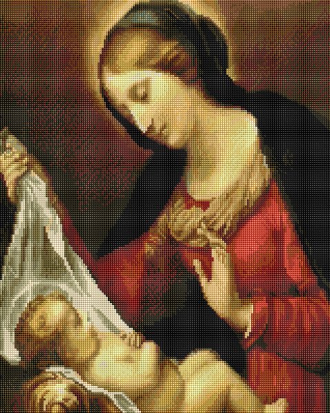 Купити Алмазна мозаїка за номерами (на підрамнику). Матір Божа з немовлям  в Україні