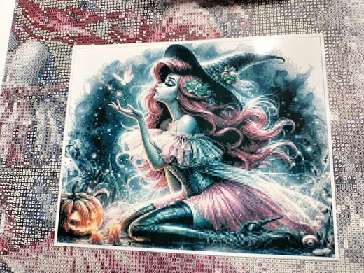 Купити Алмазна мозаїка з особливими відтінками "Чари", 40*50см, 47 кольорів (з них 4 АВ + 1 FD + 1 CR + 1 GL)  в Україні