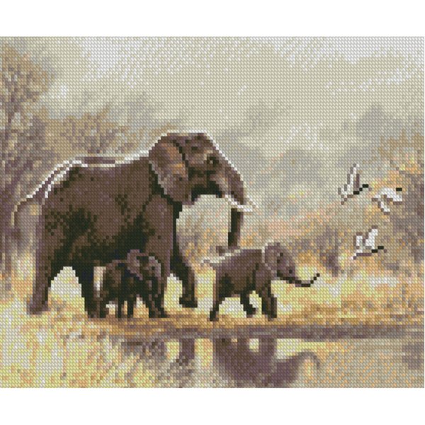 Купить Алмазная мозаика по номерам круглыми камешками (на подрамнике). Семья слонов  в Украине