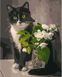 Картина за номерами Кіт з квітами, Без коробки, 40 х 50 см