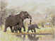 Алмазная мозаика по номерам круглыми камешками (на подрамнике). Семья слонов, С подрамником, 30 х 40 см