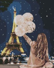 Купити Алмазна мозаїка, набір круглими камінчиками на підрамнику "Незабутній вечір в Парижі " 40х50см  в Україні