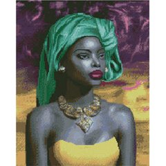Купить Алмазная мозаика. Африканка в зеленой платке (40 х 50 см, набор для творчества, картина стразами)  в Украине