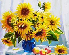Купити Картина за номерами без коробки. Соняшники в синій вазі  в Україні