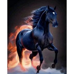 Купити Алмазна картина на підрамнику, набір для творчості. Вогняний кінь розміром 40х50 см (квадратні камінчики)  в Україні