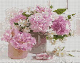 Купить Алмазная мозаика на подрамнику круглыми камушками. Цветы в вазе 40 x 50 см  в Украине