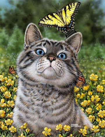 Купити Вишивка камінням за номерами Кіт з метеликом  в Україні