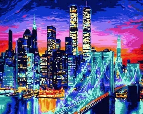 Купить Картина по номерам Premium-качества. Бруклинский мост в огнях  в Украине