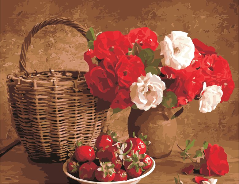 Купити Картина за номерами. Полуниця і квіти  в Україні