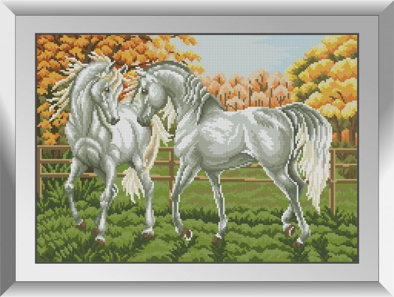 Купить Алмазная мозаика по номерам. Пара белых лошадей  в Украине