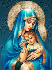 Купить Набор алмазной мозаики. Богородица с Иисусом (30х40см, квадратные камешки, полная выкладка полотна) выкладка алмазами по номерам  в Украине