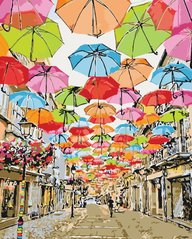 Купить Рисование по номерам. Улица парящих зонтиков (Без коробки)  в Украине