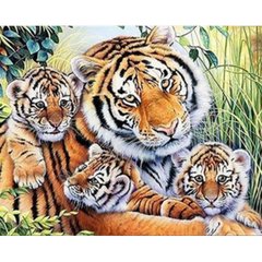 Купить Алмазная картина на подрамнике, набор для творчества. Тигриная семья размером 40х50 см (квадратные камешки)  в Украине