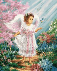 Купить Картина по номерам. Ангелочек в цветущем саду  в Украине