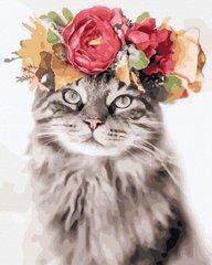 Купити Картина за номерами без коробки. Кішка з віночком  в Україні