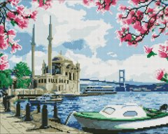 Купити Алмазна мозаїка, набір круглими камінчиками на підрамнику "Яскравий Стамбул" з голограмними камінчиками (5D) 40х50см  в Україні