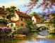 Картина з мозаїки. Красива село біля річки, Без підрамника, 50 х 40 см