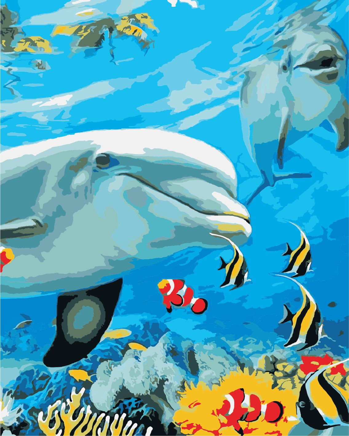 Дельфины в море Раскраска картина по номерам на холсте KRYM-AN18-80x100