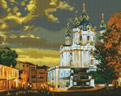 Купить Алмазная мозаика, набор круглыми камешками на подрамнике "Андреевский спуск" с голограммными камешками (5D) 40х50см  в Украине
