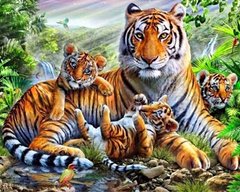 Купити Алмазна мозаїка на підрамнику. Тигриця з тигрятами  в Україні