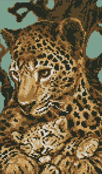 Купити Алмазна мозаїка. Леопард із малюком 22x37 см  в Україні