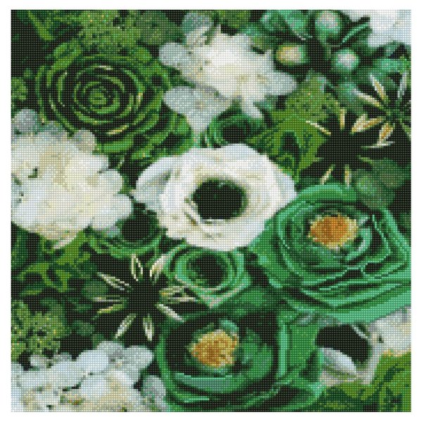 Купити Алмазна мозаїка круглими камінчиками. Зелені відтінки квітів (на підрамнику, 50 х 50 см)  в Україні
