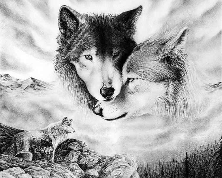 Купить Картина из мозаики. Пара волков – Любовь и верность  в Украине